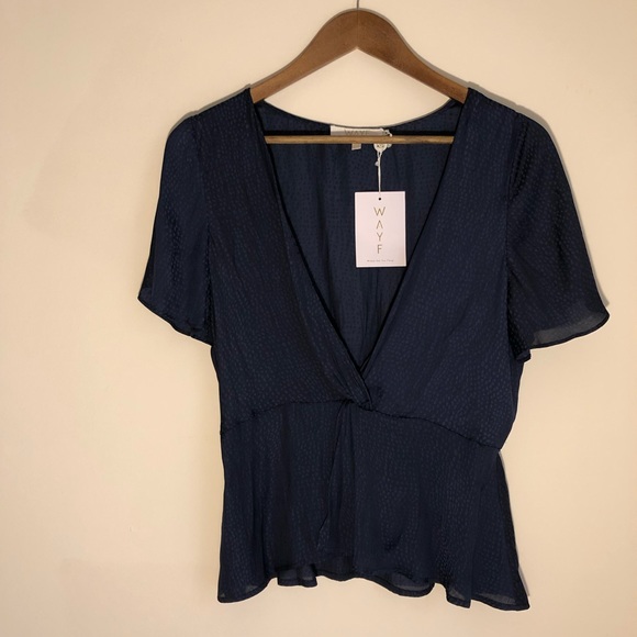 Wayf Tops - NWT Blue Deep V-Neck Blouse WAYF